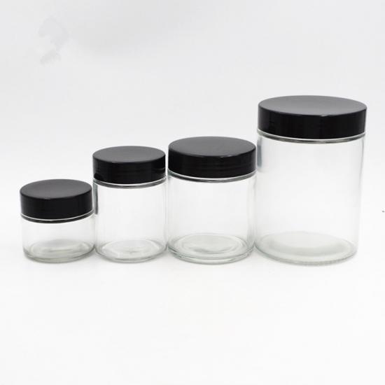 2oz Custom Glass Container Child Proof Jar  Black Wide Mouth Glass Jar