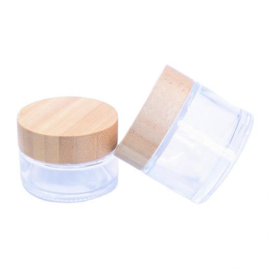 pot de verre en bois à l'épreuve des enfants avec capuchon en bois pour la cosmétique