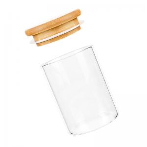 bocal en verre avec couvercle en bambou
