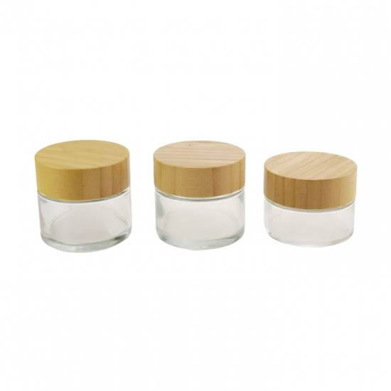 Pot de crème en verre de couvercle en bois d'emballage cosmétique de vente chaude