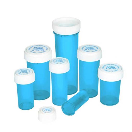 bouteille de prescription bleue emballage de comprimé réversible contenant de pilules à double direction